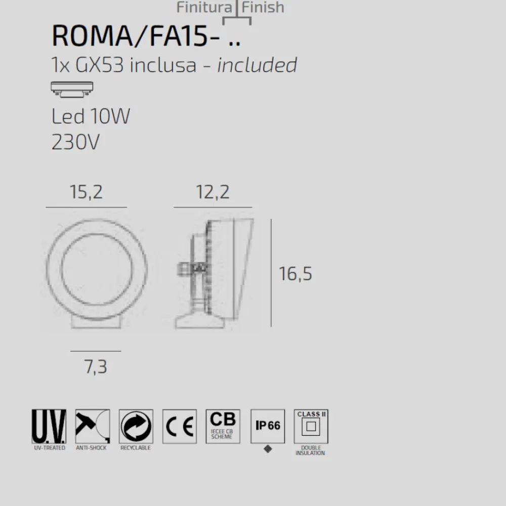 Faretti Da Esterno-Top Light roma faretto da esterno bianco anti corrosione