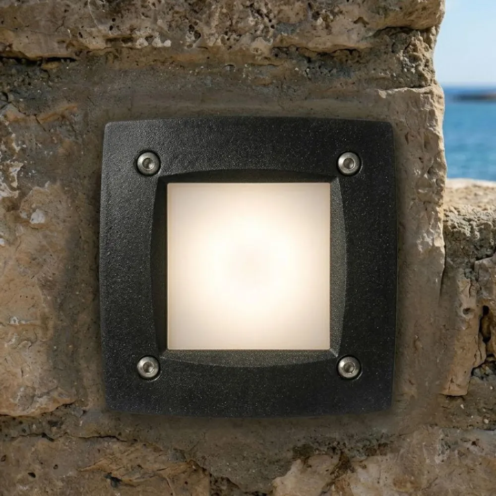 Segnapasso Led-Top Light segnapasso da incasso a parete quadrato nero per esterno anti corrosione ip66