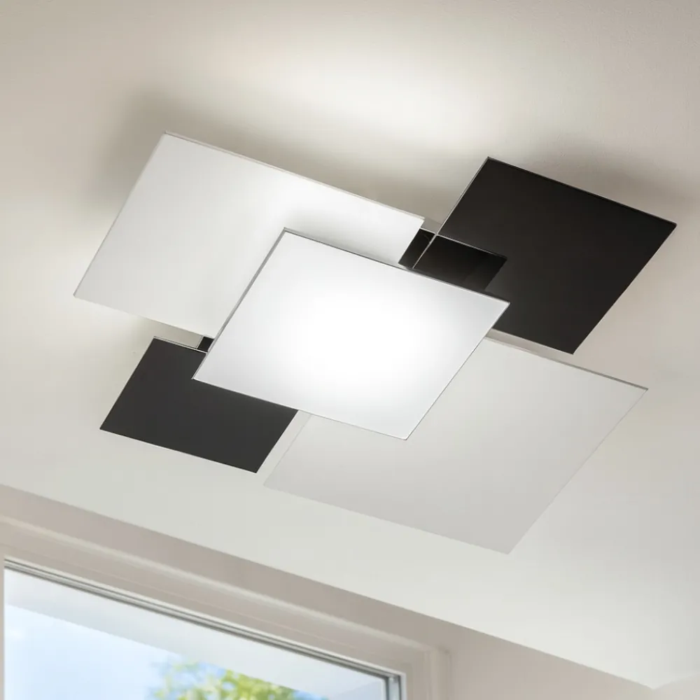 Plafoniere Moderne-Top Light shadow plafoniera 90cm moderna da cucina vetri nero bianco