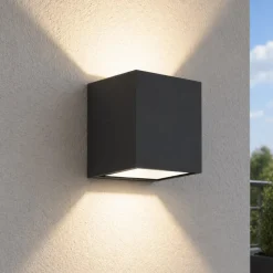 Applique Da Esterno-Top Light spa applique da esterno nera cubo moderno biemissione luce ip54