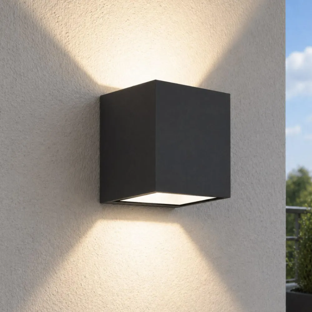 Applique Da Esterno-Top Light spa applique da esterno nera cubo moderno biemissione luce ip54