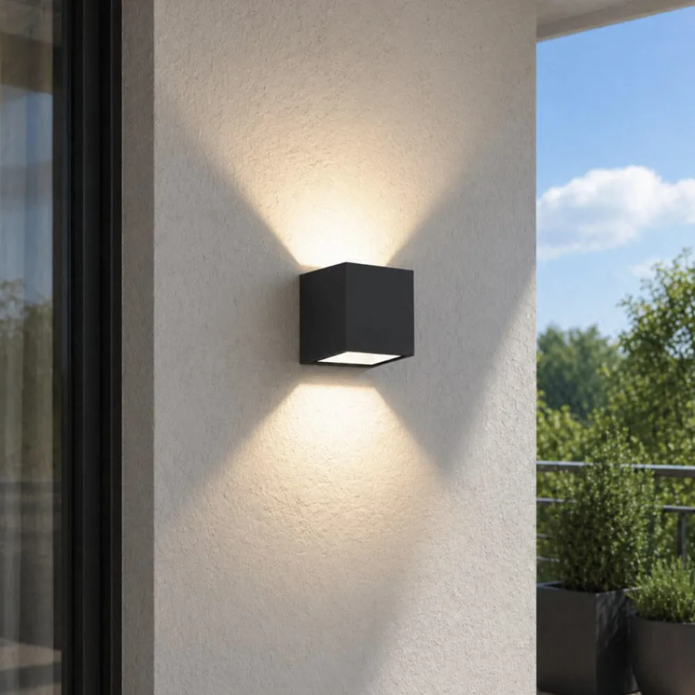 Applique Da Esterno-Top Light spa applique da esterno nera cubo moderno biemissione luce ip54