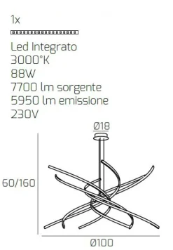 Lampadari Moderni-Top Light Toplight tornado lampadario per soggiorno oro led 4000k - 3000k