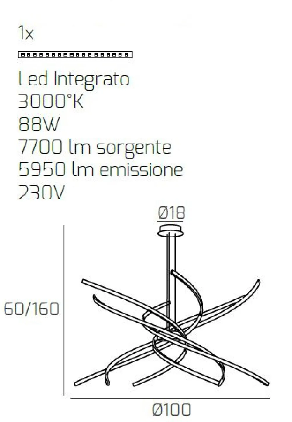 Lampadari Moderni-Top Light Toplight tornado lampadario per soggiorno oro led 4000k - 3000k