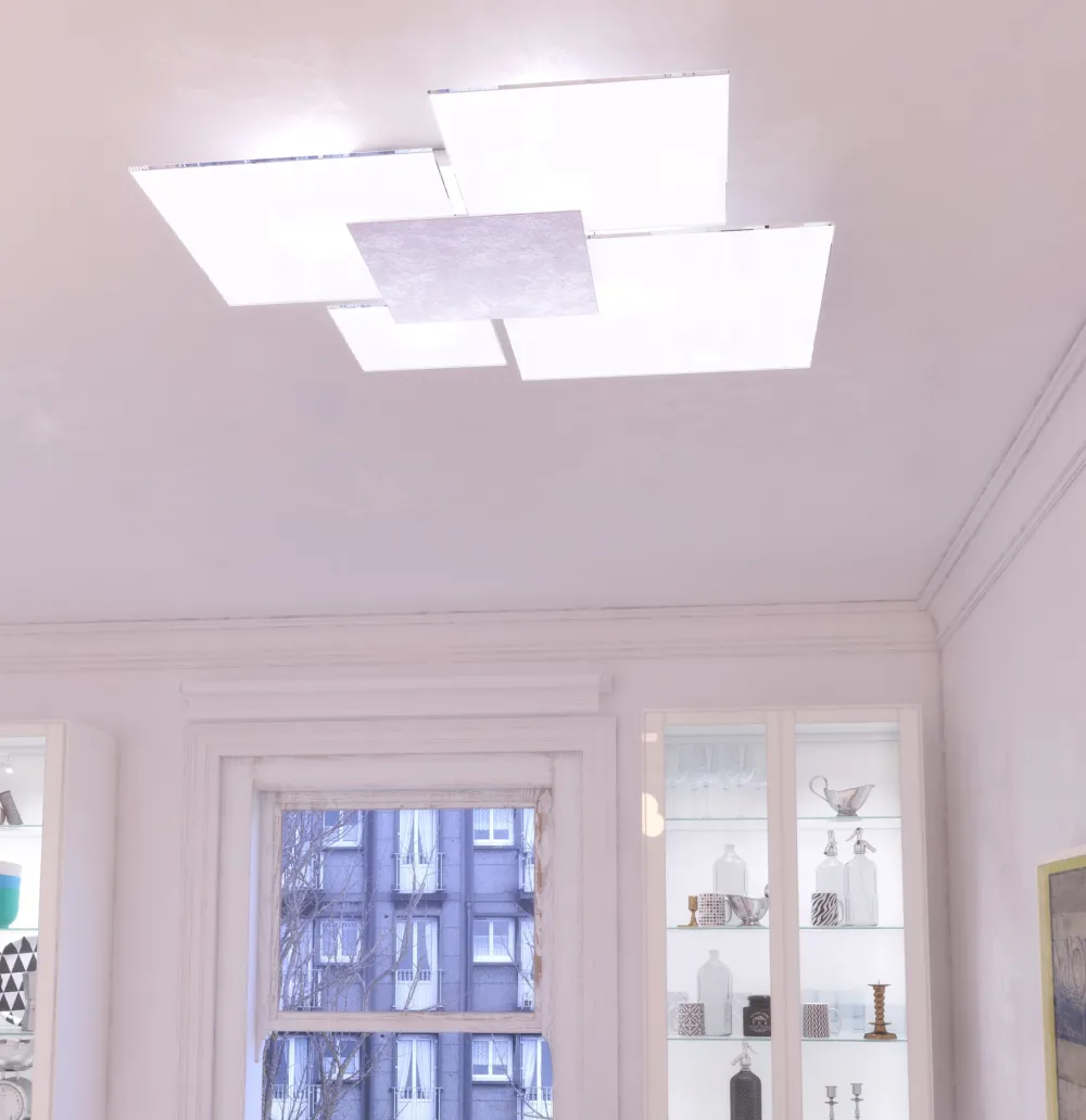 Plafoniere Moderne-Top Light Toplight upgrade plafoniera moderna vetro bianco marrone rettangolare
