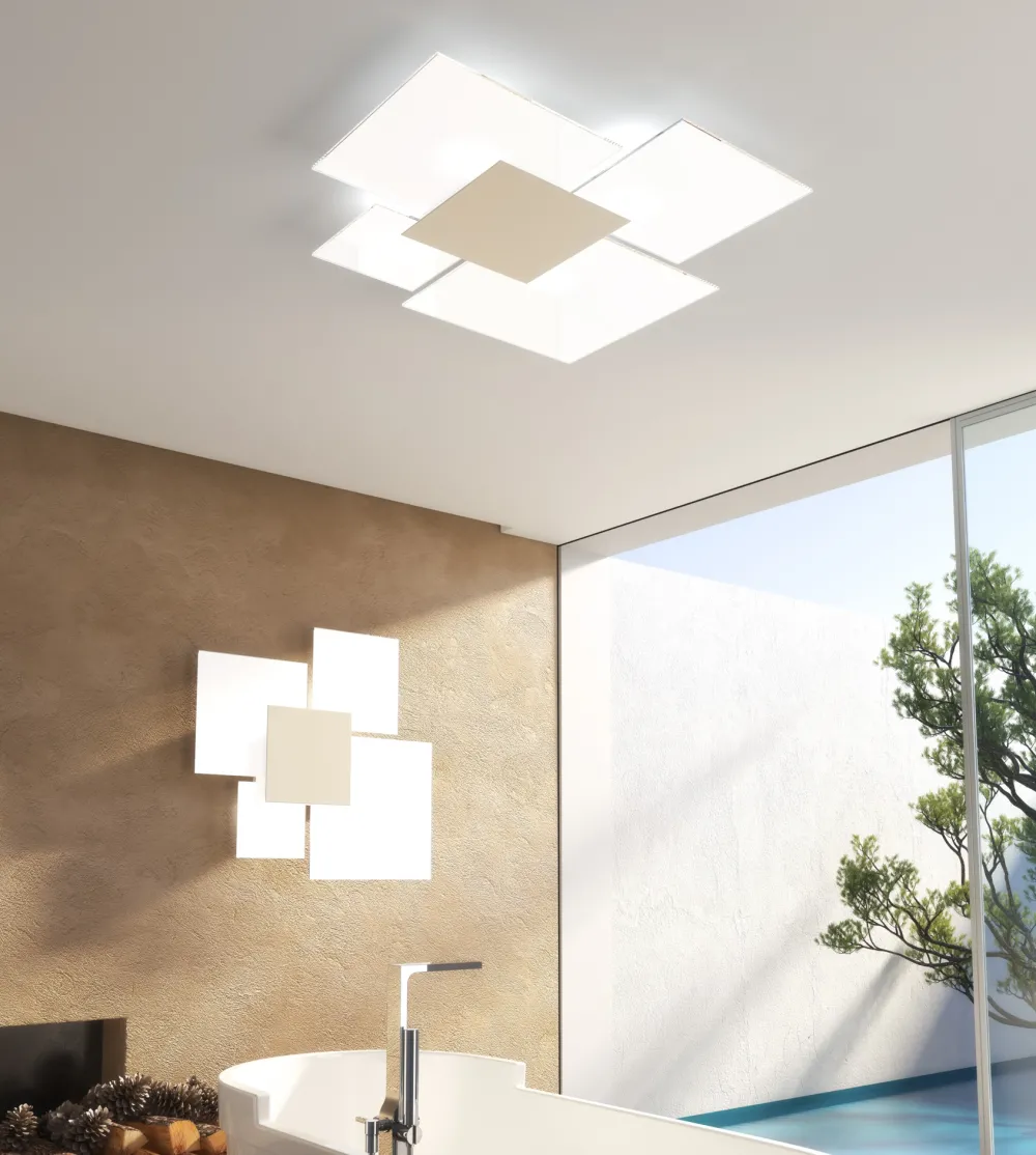 Plafoniere Moderne-Top Light Toplight upgrade plafoniera moderna vetro bianco marrone rettangolare