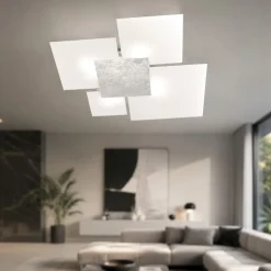 Plafoniere Moderne-Top Light Toplight upgrade plafoniera vetro bianco foglia argento