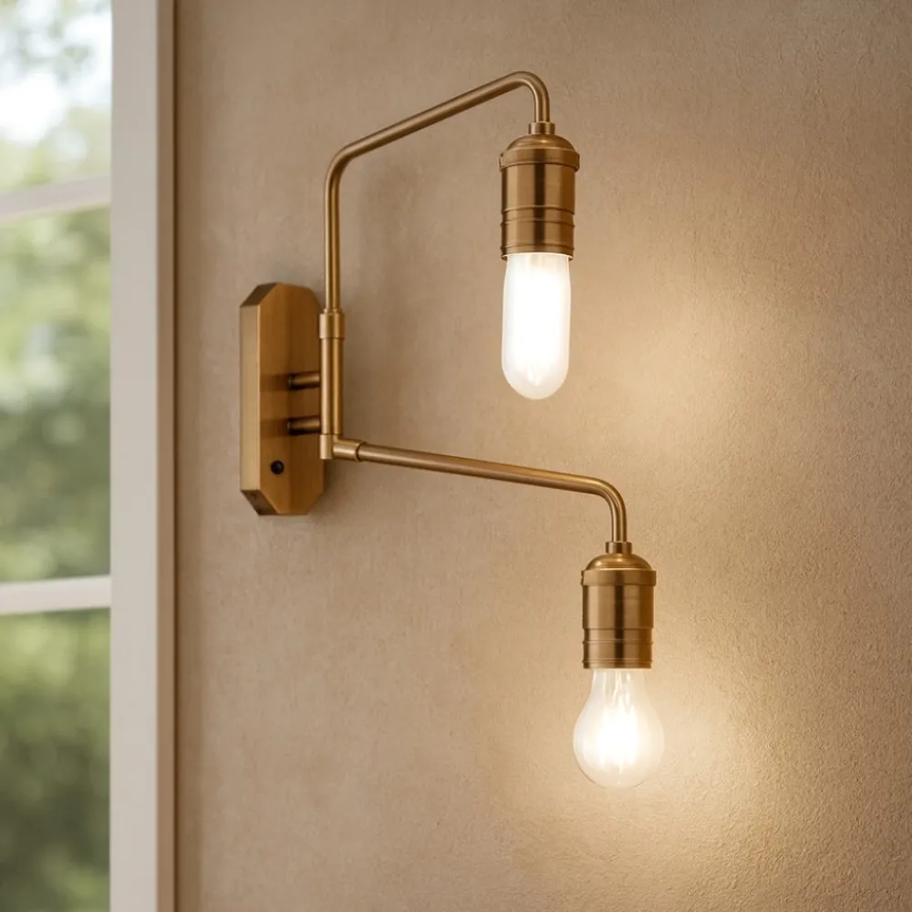 Applique Da Parete-Ideal Lux Triumph ap2 applique due luci ottone anticato orientabile