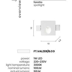 Segnapasso Led-Ondaluce Valzer segnapasso di gesso ovale da incasso led 1w 3000k 220-230v