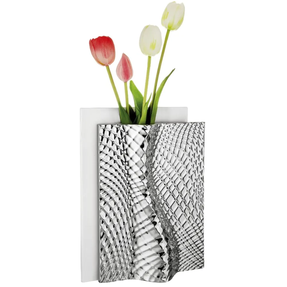 Soprammobili Moderni-Bongelli Preziosi Vaso design moderno bianco argento ophis h30cm