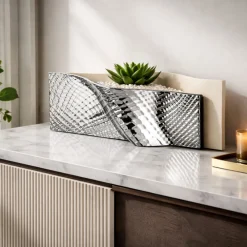 Soprammobili Moderni-Bongelli Preziosi Vaso elegante orizzontale nocciola argento ophis