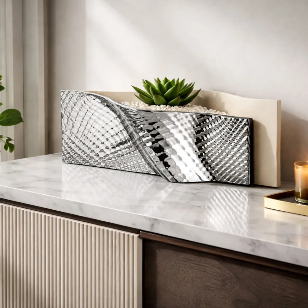 Soprammobili Moderni-Bongelli Preziosi Vaso elegante orizzontale nocciola argento ophis