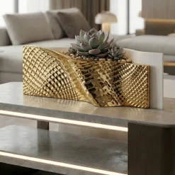 Soprammobili Moderni-Bongelli Preziosi Vaso orizzontale ophis soprammobile moderno bianco oro