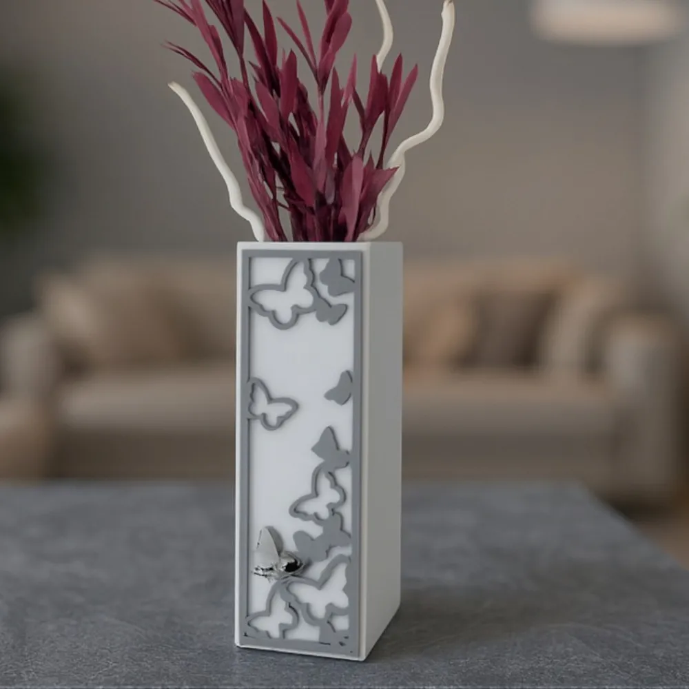 Soprammobili Moderni-Bongelli Preziosi Vaso soprammobile moderno farfalle grigio