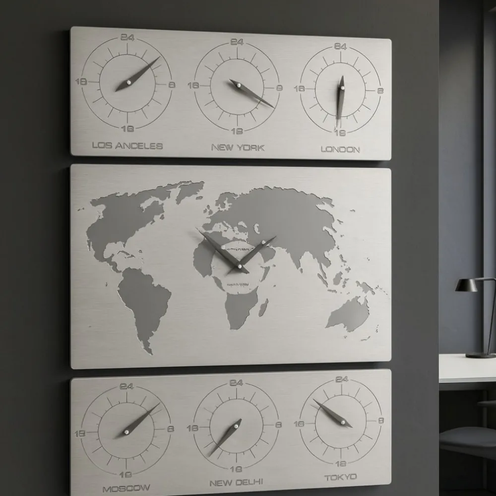 Orologi Da Parete Moderni-Selezionato da Mazzolaluce V-cosmo orologio da parete planisfero fusi orari legno bianco