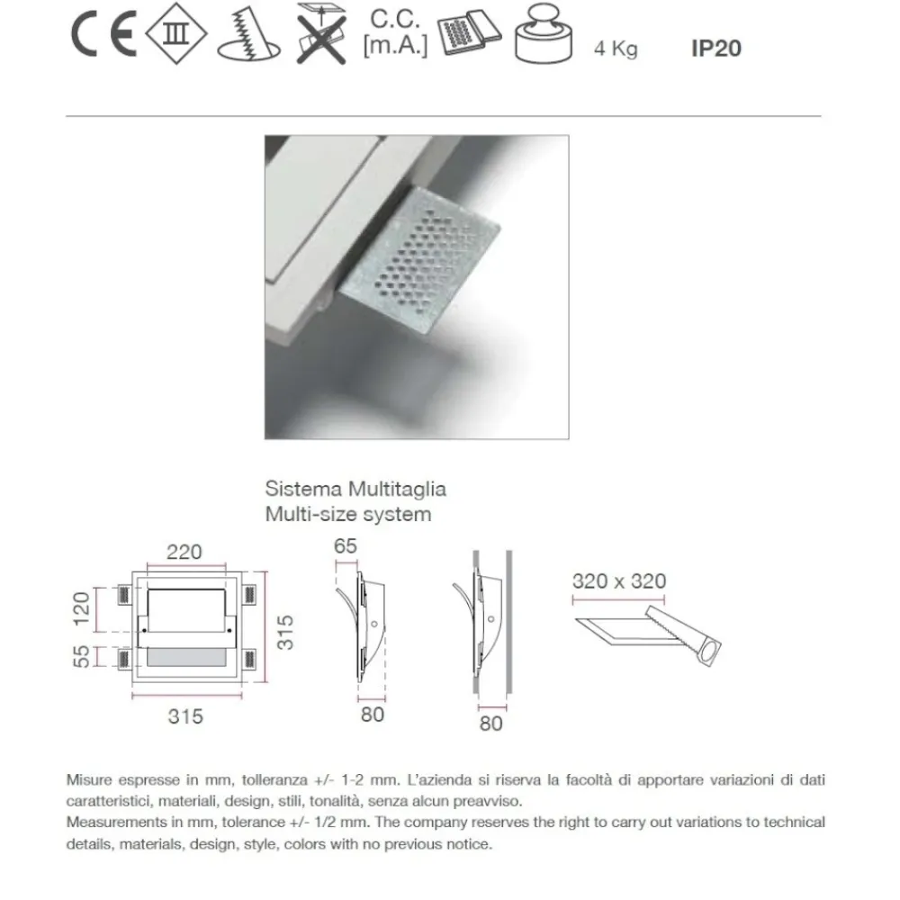 Applique Da Parete-Selezionato da Mazzolaluce Vela da incasso a parete applique lampada in gesso cristaly 16.5w 4000k
