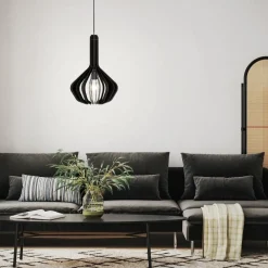 Lampade A Sospensione-Eglo Velasco lampada a sospensione per cucina in legno colore nero