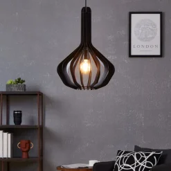 Lampade A Sospensione-Eglo Velasco lampada a sospensione per cucina in legno colore nero