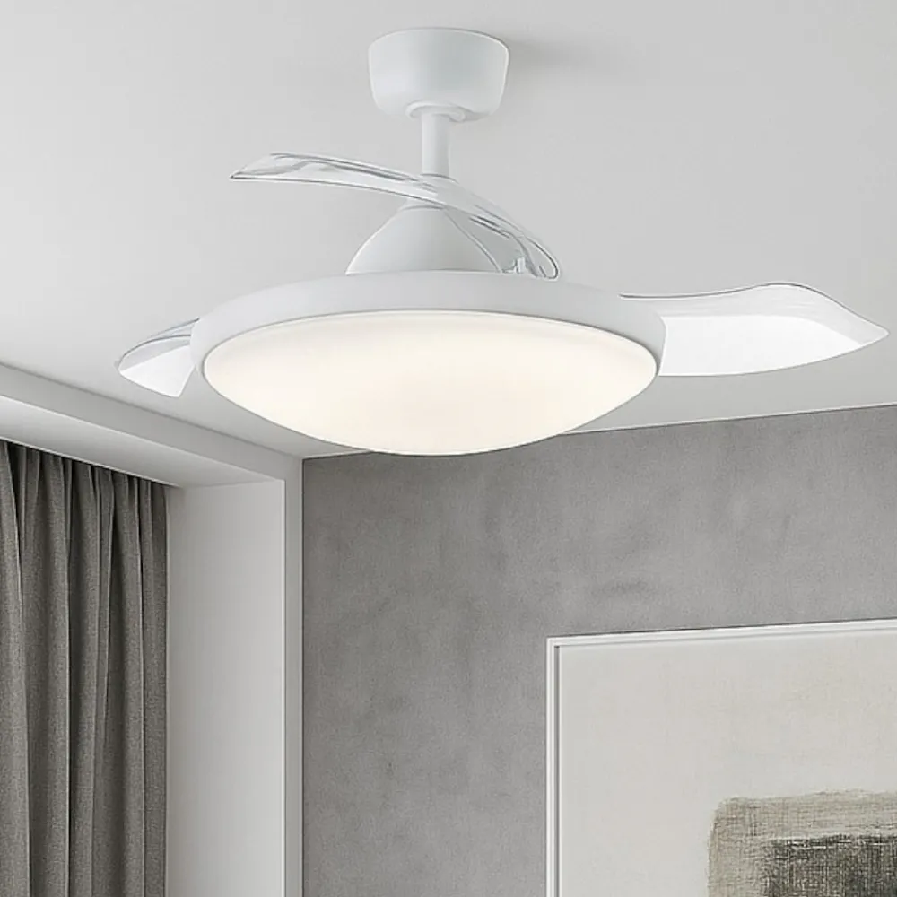 Ventilatori Da Soffitto-Selezionato da Mazzolaluce Ventilatore a lampadario bianco con pale motorizzate retrattili
