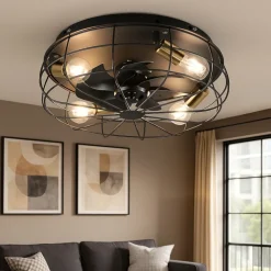 Ventilatori Da Soffitto-Selezionato da Mazzolaluce Ventilatore a plafoniera con luce da soffitto rustico nero