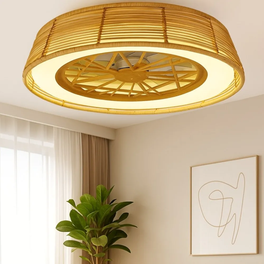 Ventilatori Da Soffitto-Selezionato da Mazzolaluce Ventilatore a plafoniera da soffitto in rattan con luce 20mq con telecomando