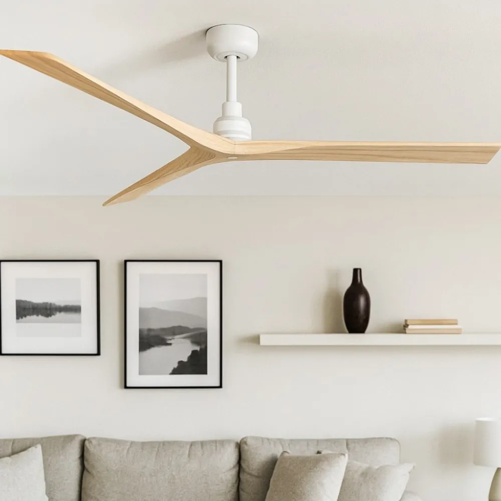 Ventilatori Da Soffitto-Selezionato da Mazzolaluce Ventilatore bianco silenzioso 28mq pale in legno rovere