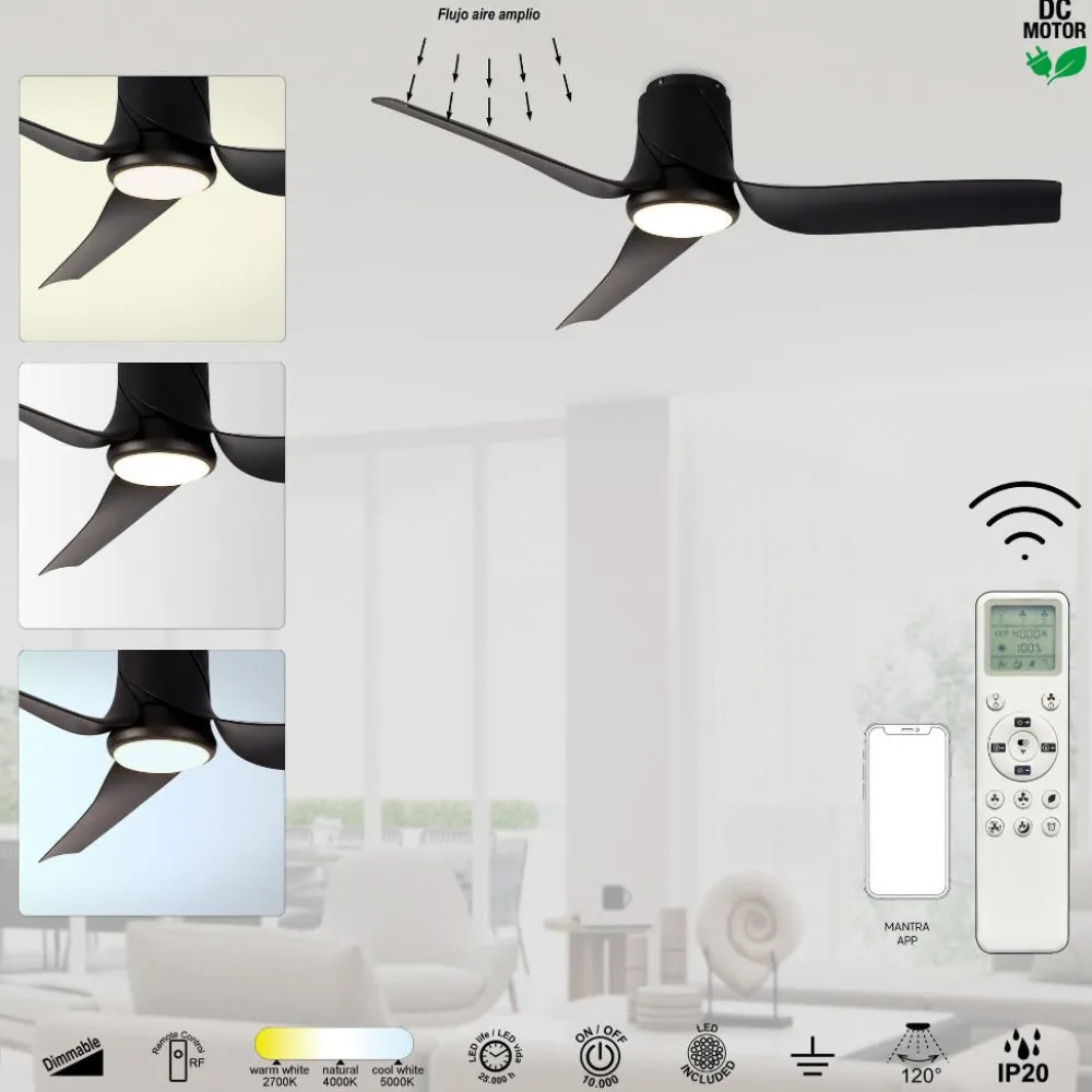Ventilatori Da Soffitto-Selezionato da Mazzolaluce Ventilatore con luce da soffitto nero led cct con telecomando e app