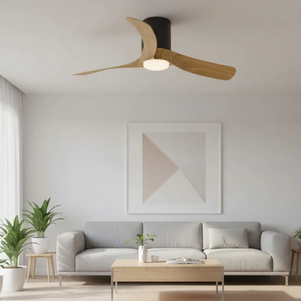 Ventilatori Da Soffitto-Selezionato da Mazzolaluce Ventilatore da soffitto ambienti 13mq nero e legno led cct dimmerabile e telecomando