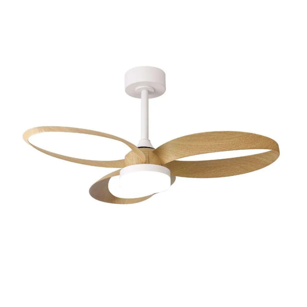 Ventilatori Da Soffitto-Selezionato da Mazzolaluce Ventilatore da soffitto bianco e legno led cct dimmerabile 13mq con telecomando
