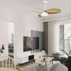 Ventilatori Da Soffitto-Selezionato da Mazzolaluce Ventilatore da soffitto bianco e legno led cct dimmerabile 13mq con telecomando
