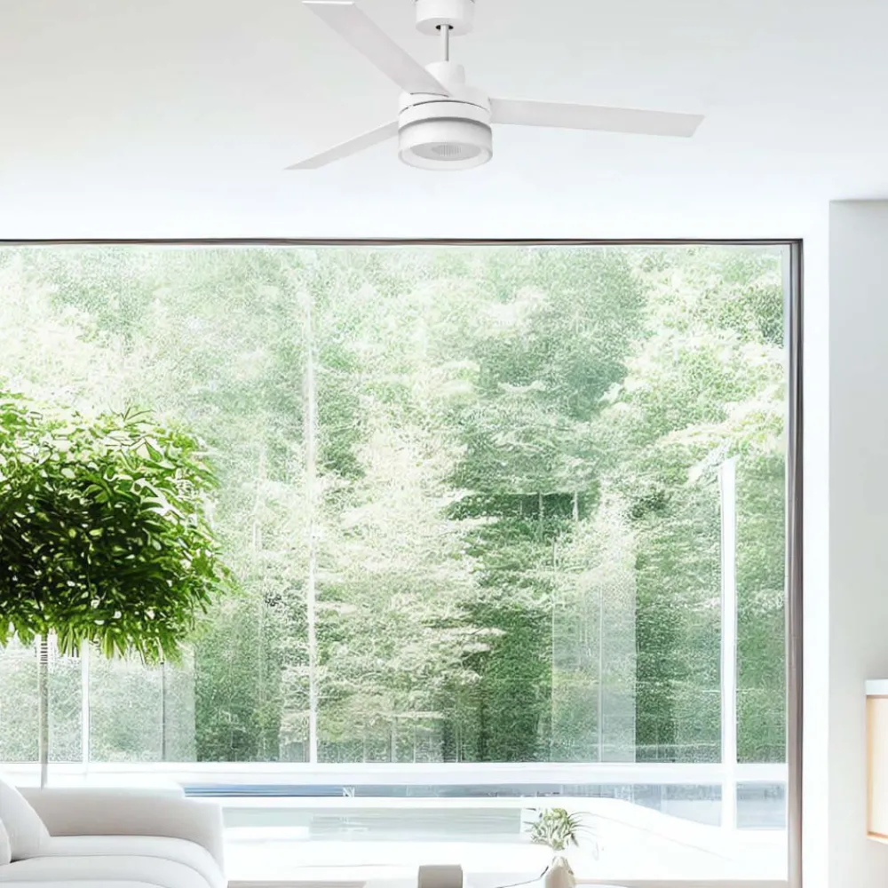 Ventilatori Da Soffitto-Selezionato da Mazzolaluce Ventilatore da soffitto bianco con cassa bluetooth con luce led 3000k tetto inclinato 28mq