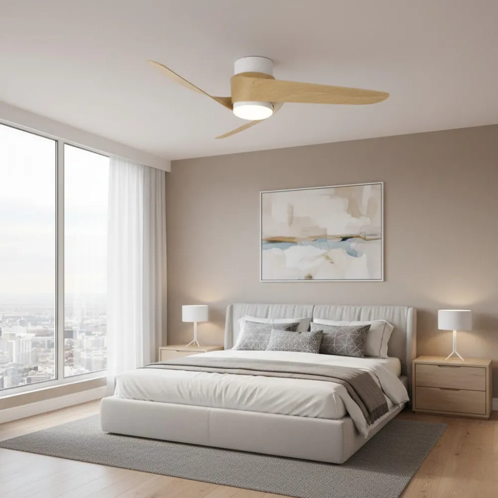 Ventilatori Da Soffitto-Selezionato da Mazzolaluce Ventilatore da soffitto bianco e legno stanze max 13mq led cct telecomando e app