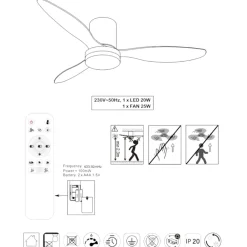 Ventilatori Da Soffitto-Selezionato da Mazzolaluce Ventilatore da soffitto bianco a pale silenzioso con luce telecomando