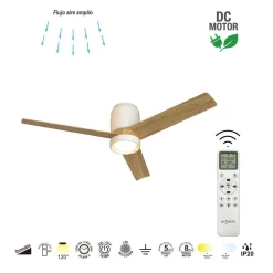 Ventilatori Da Soffitto-Selezionato da Mazzolaluce Ventilatore da soffitto ceramica beige pale legno luce led cct 13-20mq con telecomando