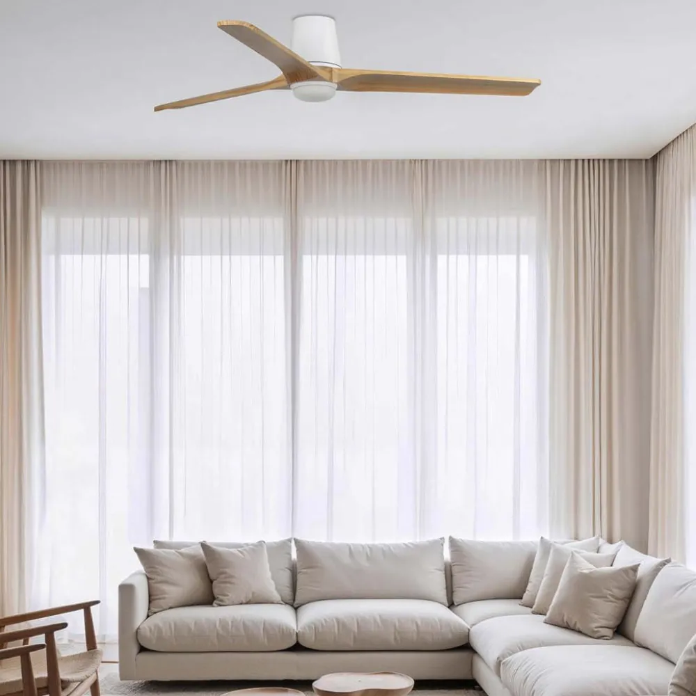 Ventilatori Da Soffitto-Selezionato da Mazzolaluce Ventilatore da soffitto con luce led cct bianco e legno chiaro con telecomando 28mq