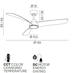 Ventilatori Da Soffitto-Selezionato da Mazzolaluce Ventilatore da soffitto con luce pale grigio 20mq con telecomando