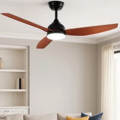 Ventilatori Da Soffitto-Selezionato da Mazzolaluce Ventilatore da soffitto con telecomando nero pale legno noce con lcue 20mq