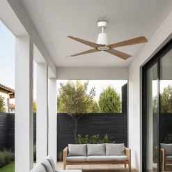 Ventilatori Da Soffitto-Selezionato da Mazzolaluce Ventilatore da soffitto esterno ip44 bianco e legno acero smart app