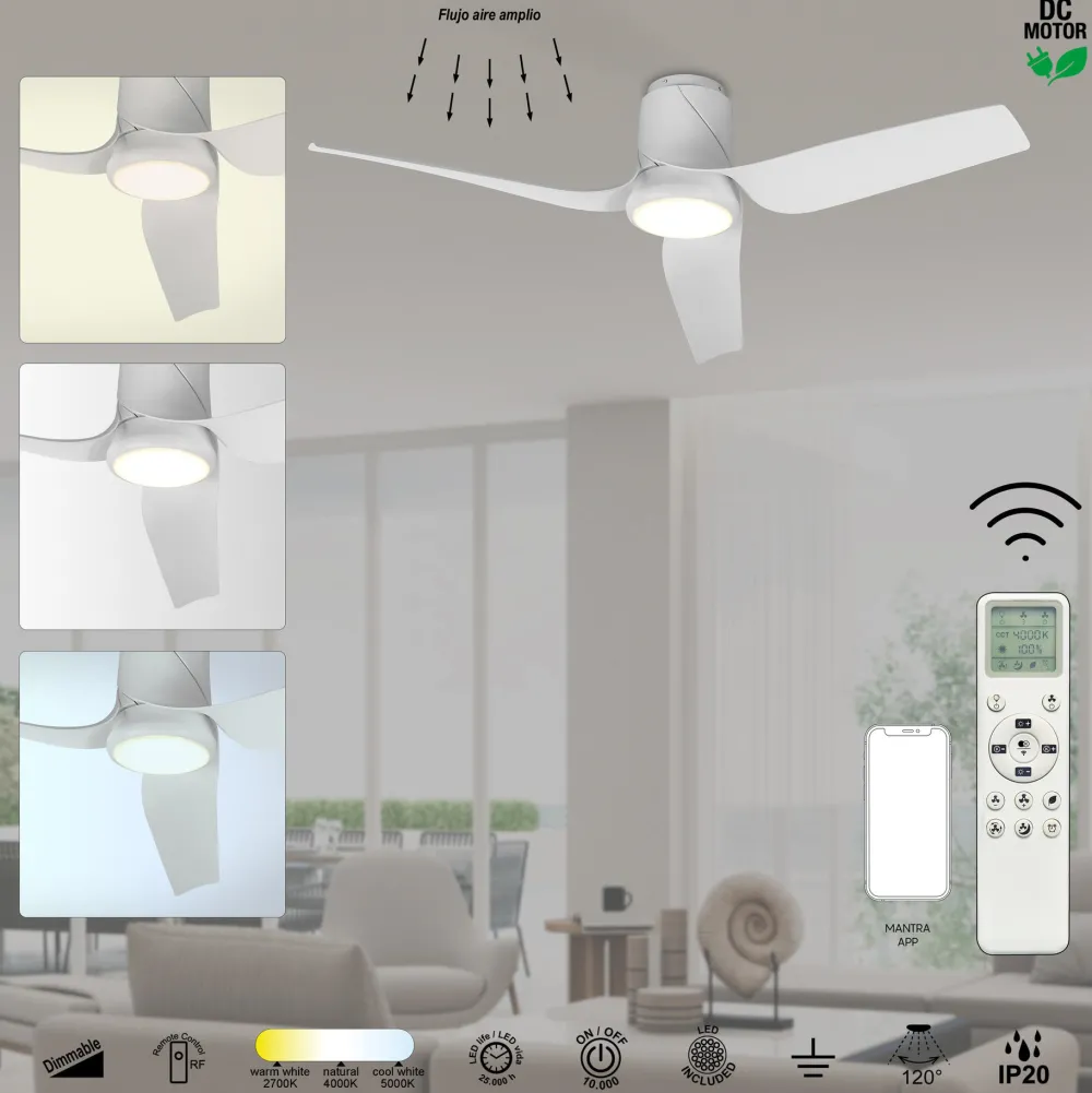 Ventilatori Da Soffitto-Selezionato da Mazzolaluce Ventilatore da soffitto moderno bianco con led cct ambienti 20mq motore dc