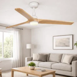 Ventilatori Da Soffitto-Selezionato da Mazzolaluce Ventilatore da soffitto mq28 con led 10w 3000k bianco e legno chiaro