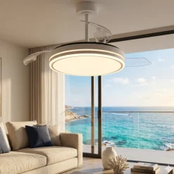 Ventilatori Da Soffitto-Selezionato da Mazzolaluce Ventilatore da soffitto 13-20mq pale retrattili bianco led con telecomando