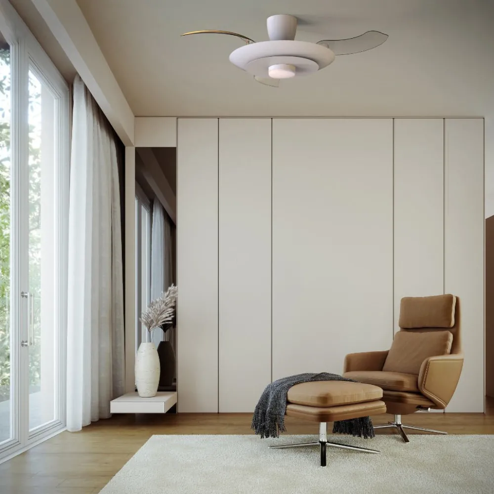Ventilatori Da Soffitto-Selezionato da Mazzolaluce Ventilatore da soffitto pale retrattili bianco led cct ambienti 13-20mq