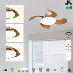 Ventilatori Da Soffitto-Selezionato da Mazzolaluce Ventilatore da soffitto pale retrattili legno led cct 13mq con telecomando