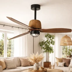 Ventilatori Da Soffitto-Selezionato da Mazzolaluce Ventilatore da soffitto rustico pale noce con led 3000k 13-17mq