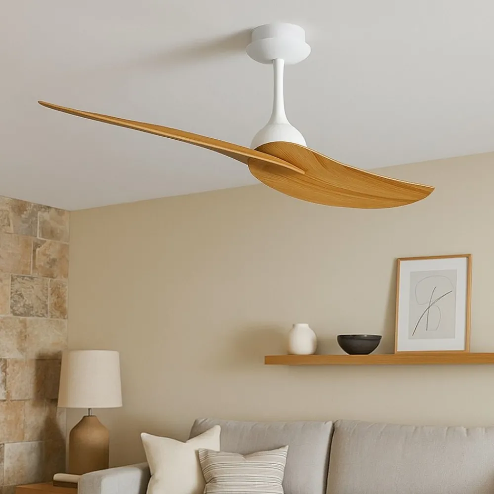 Ventilatori Da Soffitto-Selezionato da Mazzolaluce Ventilatore moderno da soffitto bianco e legno ambienti 20mq con telecomando