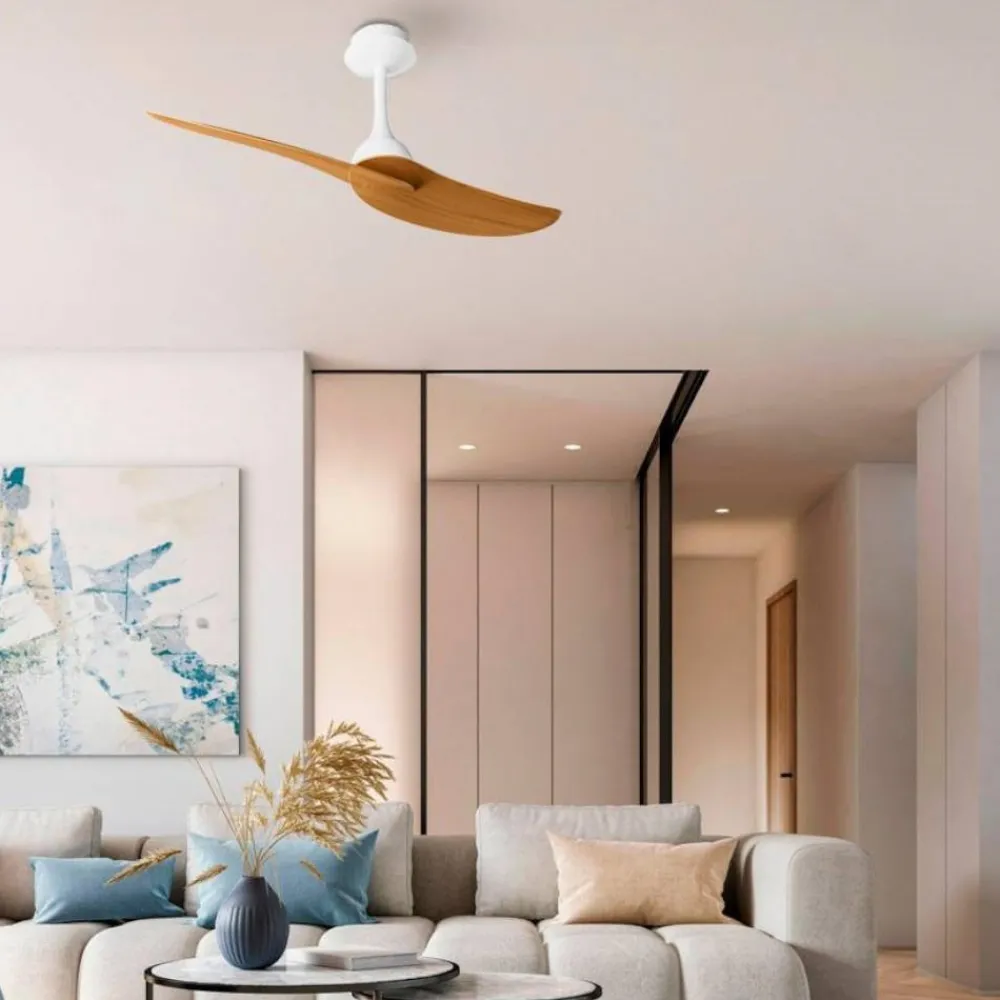 Ventilatori Da Soffitto-Selezionato da Mazzolaluce Ventilatore moderno da soffitto bianco e legno ambienti 20mq con telecomando