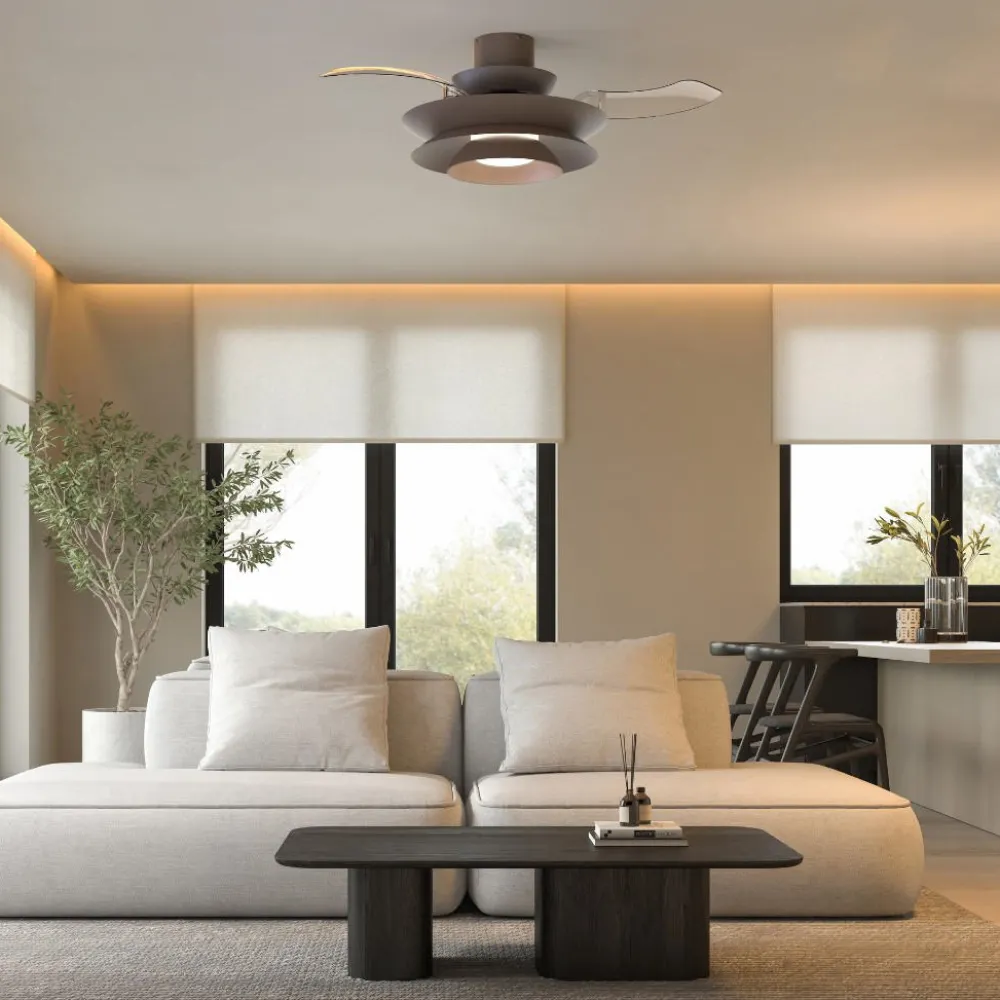 Ventilatori Da Soffitto-Selezionato da Mazzolaluce Ventilatore pale a scomparsa caffe ambienti max 20mq led cct con telecomando