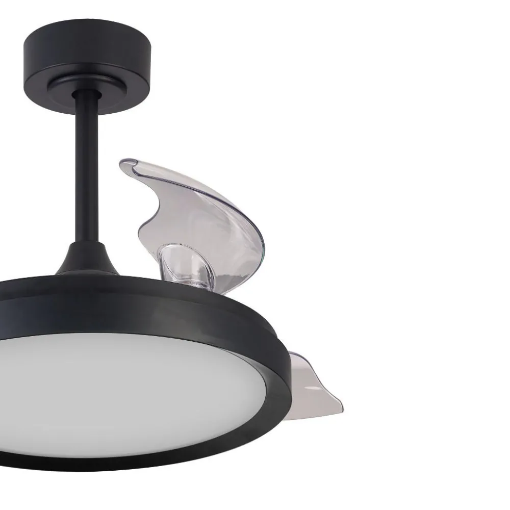 Ventilatori Da Soffitto-Selezionato da Mazzolaluce Ventilatore pale a scomparsa nero ambiente max 13mq led cct e telecomando