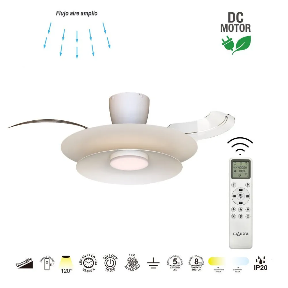 Ventilatori Da Soffitto-Selezionato da Mazzolaluce Ventilatore pale a scomparsa bianco luce led cct max 20mq con telecomando