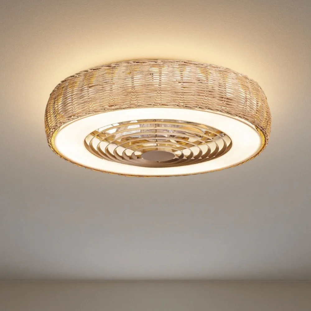 Ventilatori Da Soffitto-Selezionato da Mazzolaluce Ventilatore plafoniera da soffitto in rattan ip44 20mq con telecomando
